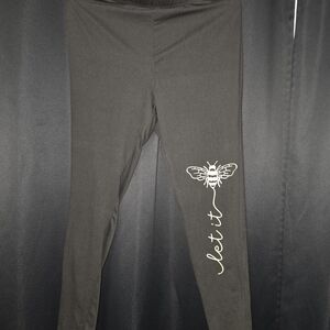 SHEIN Black Leggings with Bee Print